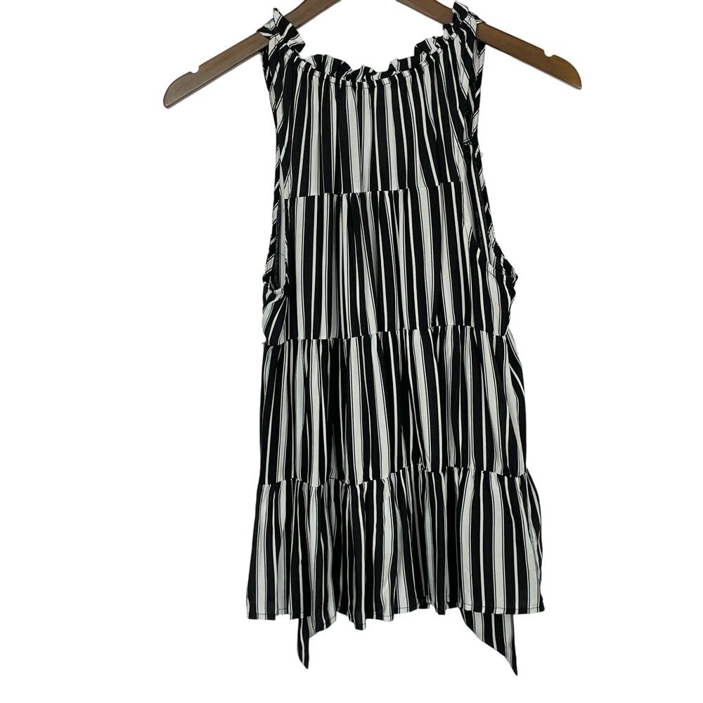 Savanna Jane | NWT Black & White Stripe Back Tie Tiered Sleeveless Blouse